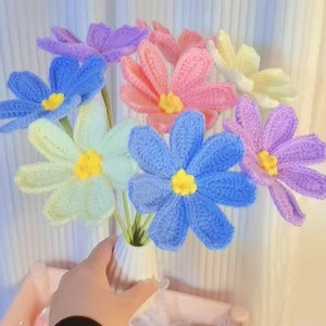 Finished Crochet Cosmos Bouquet Knitting Cosmos Crochet Blossom Home Decor Ornament Gift for Mother Girlfriends Women Classmates Teacher