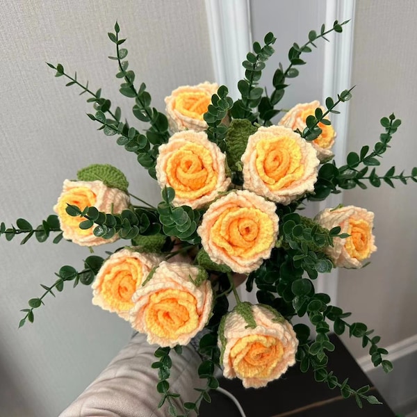 Afgewerkt gehaakte Roselle breien gele roos haak Hibiscus Sabdariffa garen Rose Home ornament kamer decor cadeau voor moeder vriendin vrienden