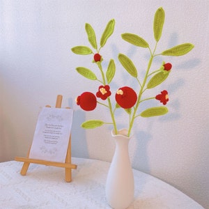 Finished Crochet Pomegranate Flowers Crochet Pomegranate with Leaves Knitting Punicagranatum Crochet Blossom Home Decor Gift for Friends