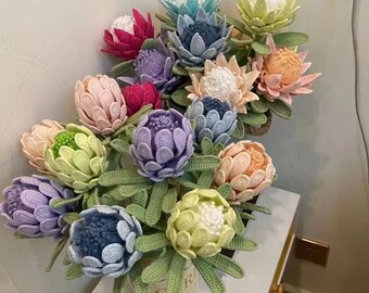 Crochet Protea Flower, Heavy Craft Protea Cynaroides, Handmade Blossom, Mother's Day Gift