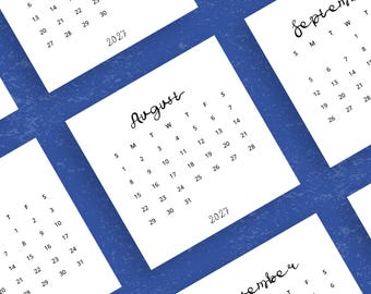 2027 Mini Calendar 2027 3x3 Calendar Card Whimsical Font Small Planner Printable PDF Sunday & Monday Start Junk Journal DIY Agenda 2027
