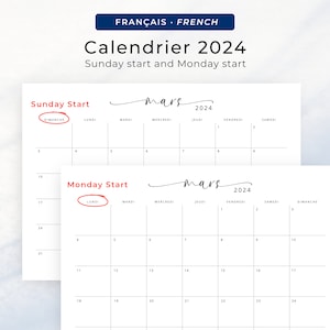 Calendrier 2024 Calendrier Français 2024 Planificateur Imprimable 2024 French Calendar 2024 French Planner PRINTABLE Wall Calendar French