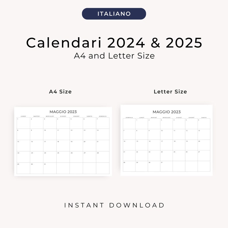 Calendario 2024 & 2025 Calendario in Italiano Stampabile 2024 2025