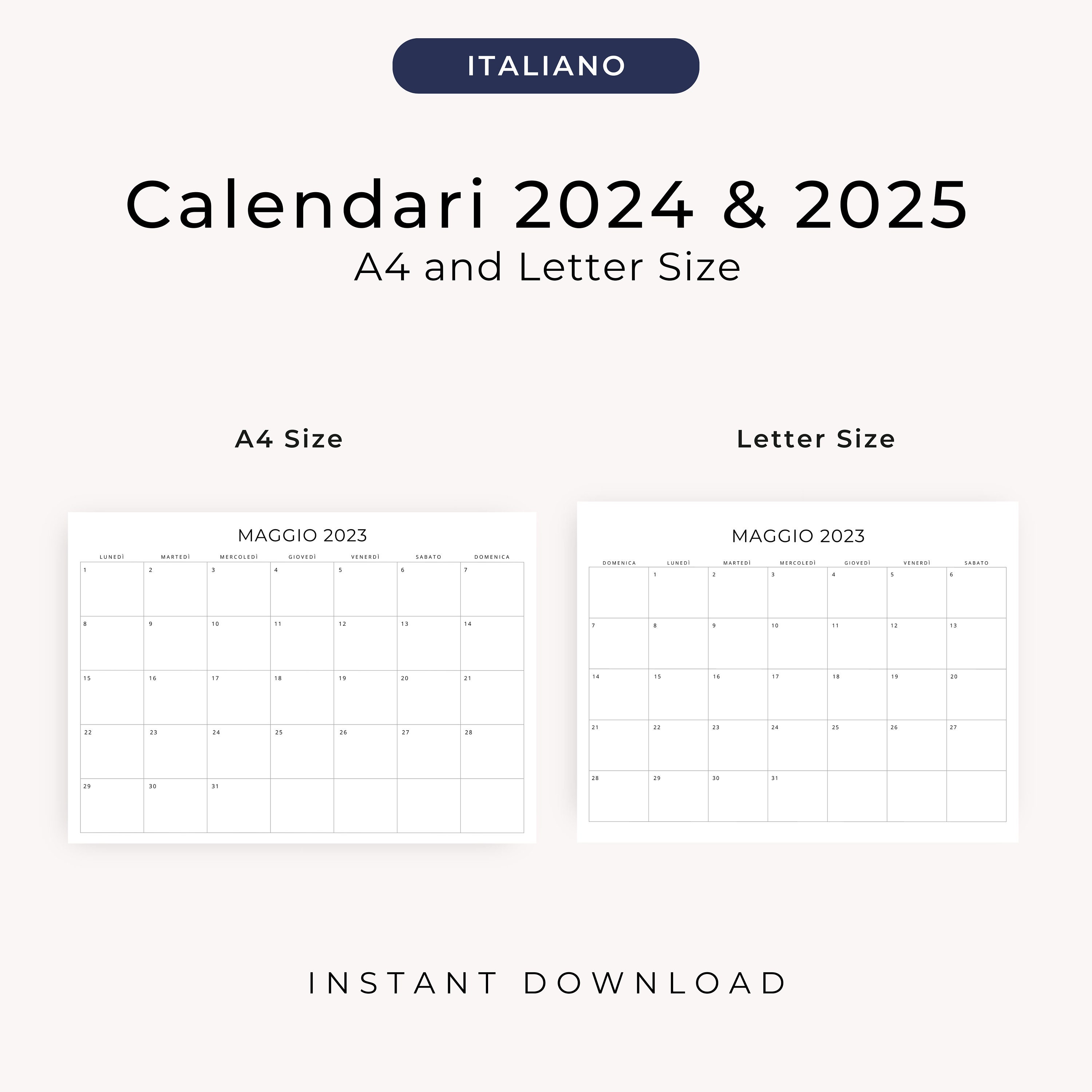 Calendario 2024 & 2025 Calendario in Italiano Stampabile 2024 2025