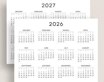 May include: Two undated yearly calendars, one slightly overlapping the other. The top calendar is for 2027, and the bottom calendar is for 2026. Each calendar displays months with days and dates in a simple, clean font.
