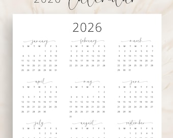 Jaarkalender 2026 Kalender 2026 verticale kalender afdrukbare wandkalender 2026 elegante bureaukalender A3 A4 Letter-formaat 2026 pdf-planner