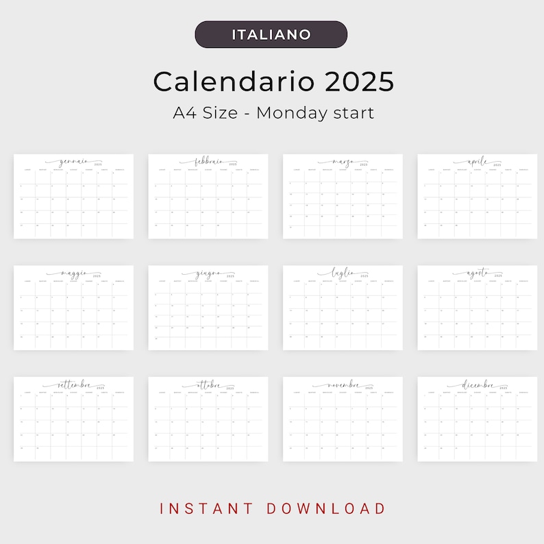 2025 Calendario in Italiano 2025 Calendario Stampabile 2025 Agenda