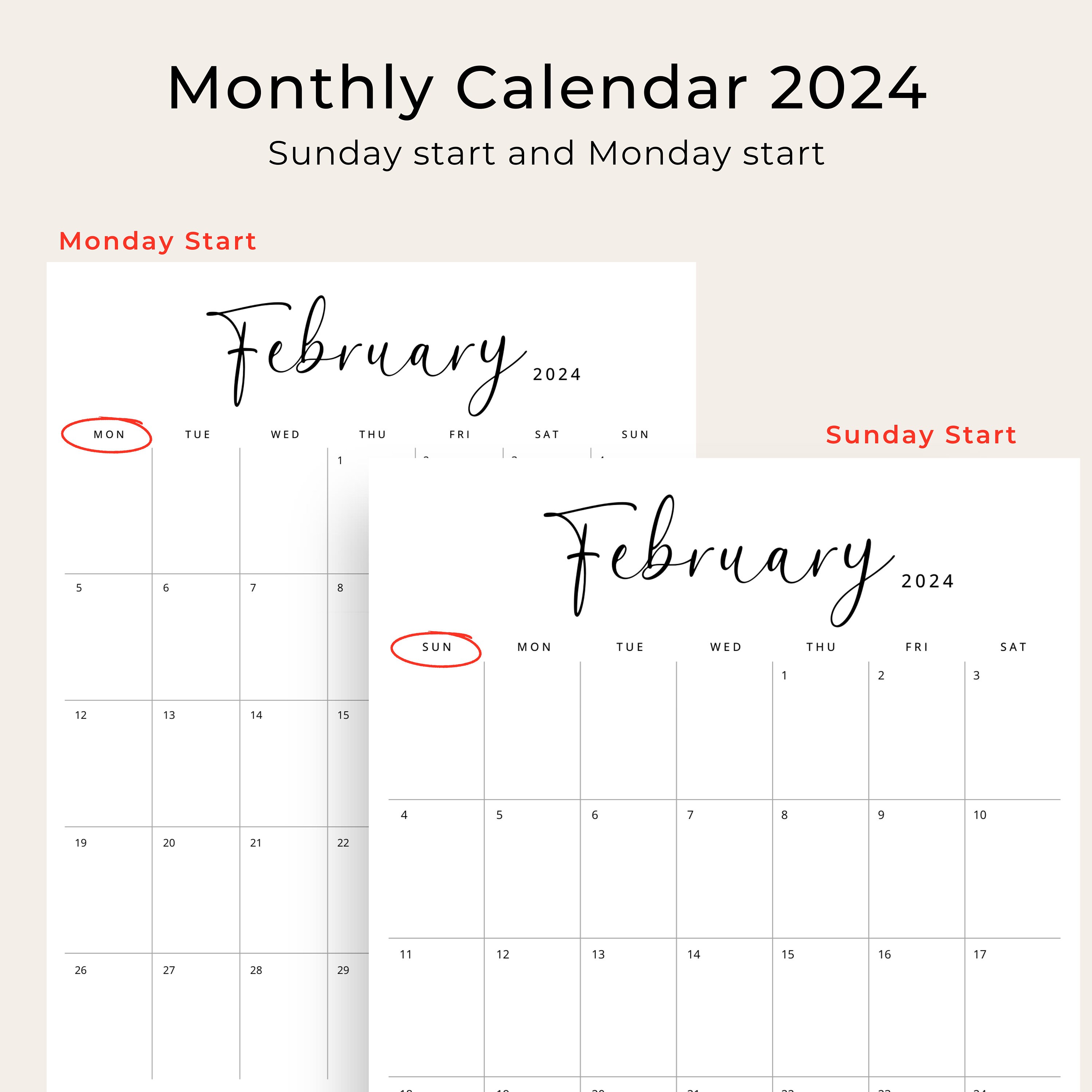 2024 Calendar 2024 Monthly Planner Printable Vertical Monthly Calendar