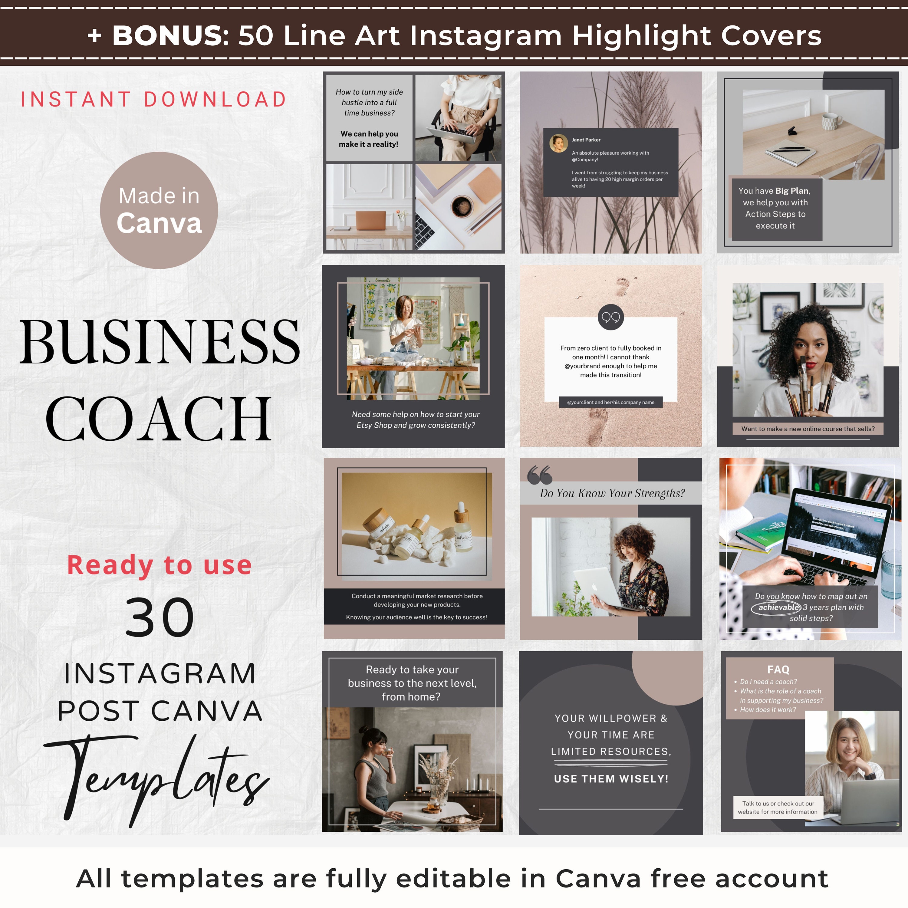 30 Business Coach Instagram Post Canva Template Business Consulting ...