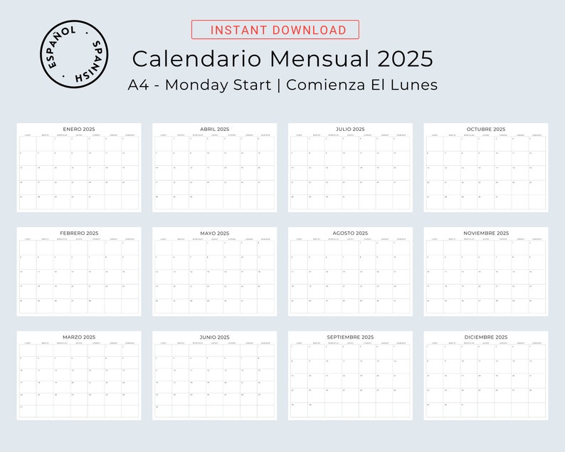 2024 & 2025 Calendario Español 2024 2025 Planificadores Mensuales Spanish Calendar 2024 2025
