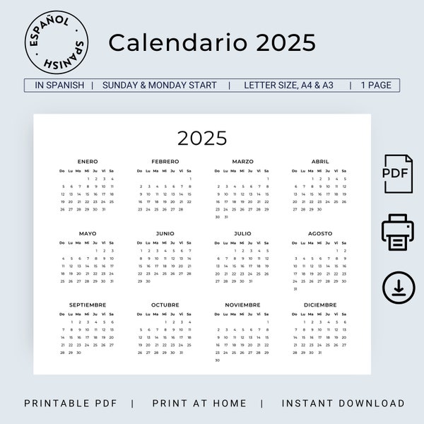 Calendario 2025 Español Etsy