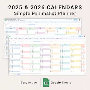 2025 2026 Kalendarz roczny Szablon Arkuszy Google 2025 i 2026 Edytowalny cyfrowy planer Łatwy w użyciu kalendarz miesięczny Prosty format arkusza kalkulacyjnego