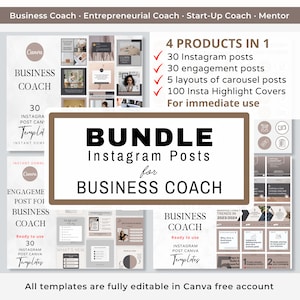 BUNDLE Business Coach Instagram Post Canva Template Small Business Coach Engagement Post Carousel Post IG Highlight Cover Coach Social Media