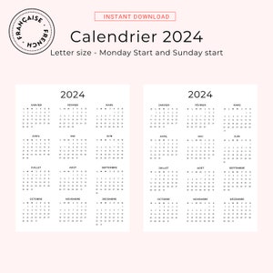 2024 Calendrier 2024 French Calendar 2024 Yearly Calendar French PDF Calendar 2024 PRINTABLE A3 A4 Letter 2024 Calendrier Annuel PDF 2024