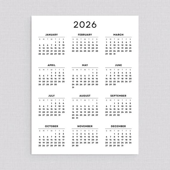 2026 Wall Calendar Easy to Read 2026 Yearly Calendar Printable PDF