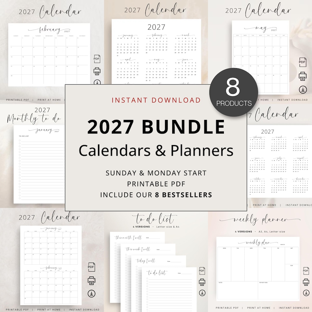 2027 BUNDLE Calendar & Planner 2027 Monthly Planner Wall Calendar to Do
