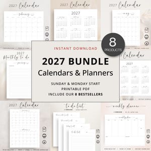 2027 PAKET Kalender och planerare 2027 Månadsplanerare Väggkalender Att-göra-lista Veckoplanerare Utskrivbar kalender PDF 2027 Elegant skrivbordsplanerare