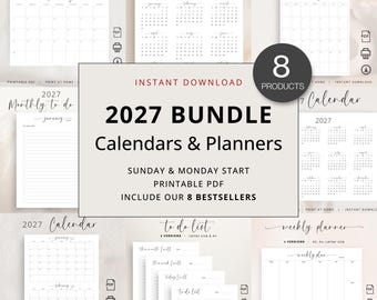2027 BUNDLE Calendar & Planner 2027 Monthly Planner Wall Calendar To Do List Weekly Planner Printable Calendar PDF 2027 Elegant Desk Planner