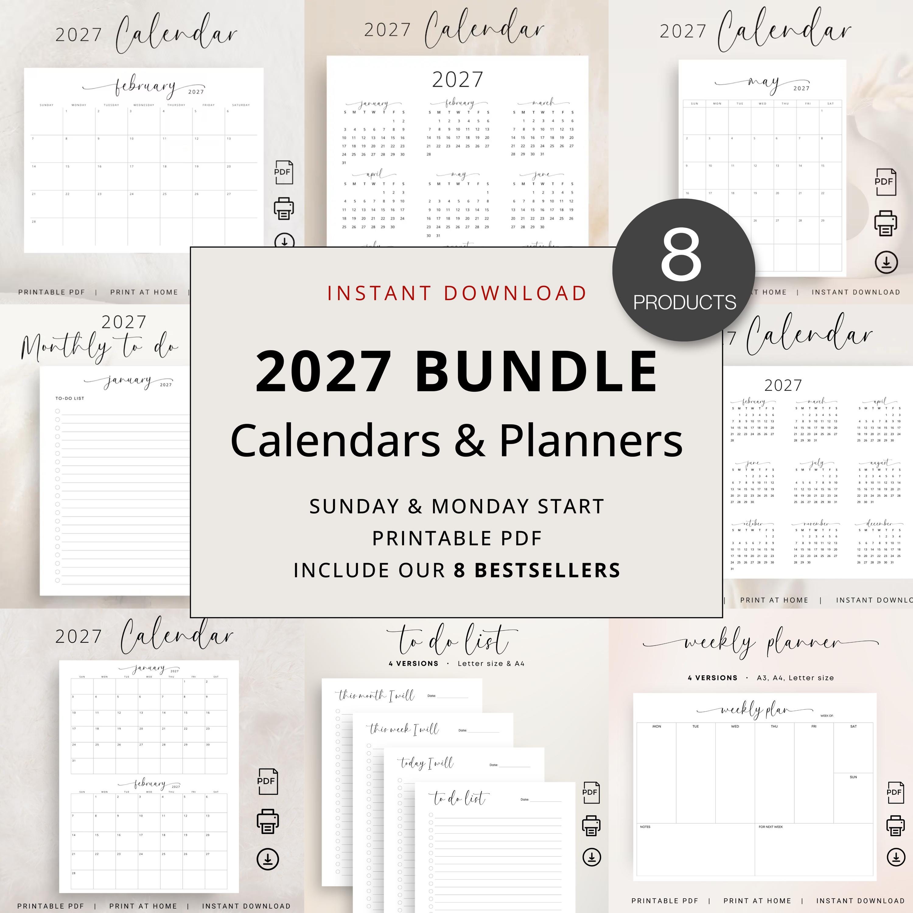 2027 BUNDLE Calendar & Planner 2027 Monthly Planner Wall Calendar to Do