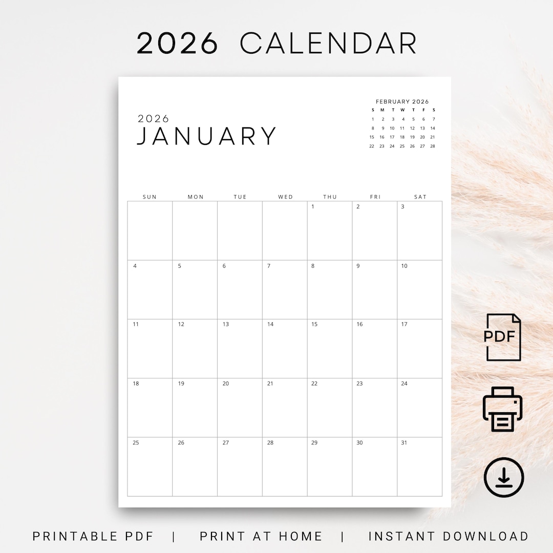 2026 Calendar Vertical 2026 Monthly Planner With Next Month PRINTABLE