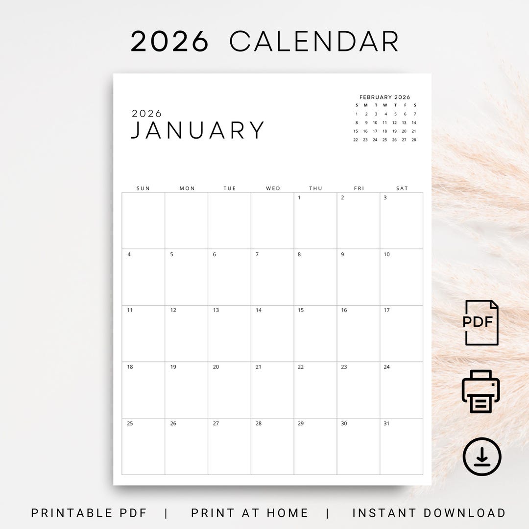 Printable Monthly Calendar 2026 Vertical Plan Your Year With Ease Printable Monthly Calendar 2026 Vertical Plan Your Year With Ease