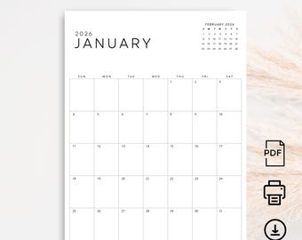 2026 Calendar Vertical 2026 Monthly Planner with Next Month PRINTABLE Calendar Monthly Letter A4 Desk Calendar PDF Portrait Instant Download