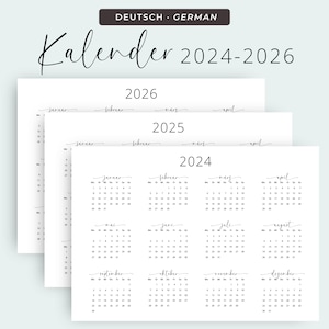  Kalender Deutsch 2024-2026 Kalender 2024 2025 2026 Yearly Calendar in Motiv 
