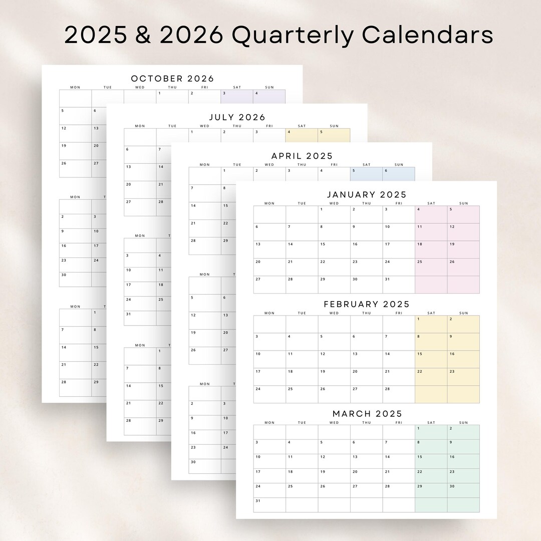2025 2026 Quarterly Calendar Printable 2-year Monthly Planner 2025-2026 ...