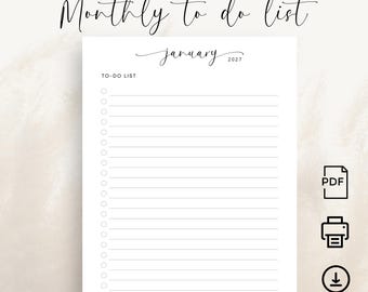 2027 Monthly To Do List 2027 To Do List Checklist Printable PDF Todo List PDF 2027 Monthly Planner Minimalist 2027 Notes Vertical Elegant