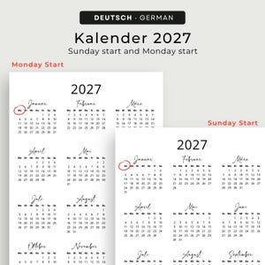 Kalender 2027 Kalender Deutsch Kalender zum Ausdrucken 2027 Deutschland PRINTABLE PDF Minimalist 2027 Calendar Portrait German A3 A4