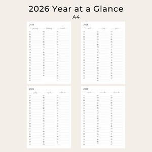 2026 Yearly Planner 2026 Year at a Glance Calendar 3 Months Per Page 2026 Yearly Overview Calendar Portrait Elegant PRINTABLE PDF Download