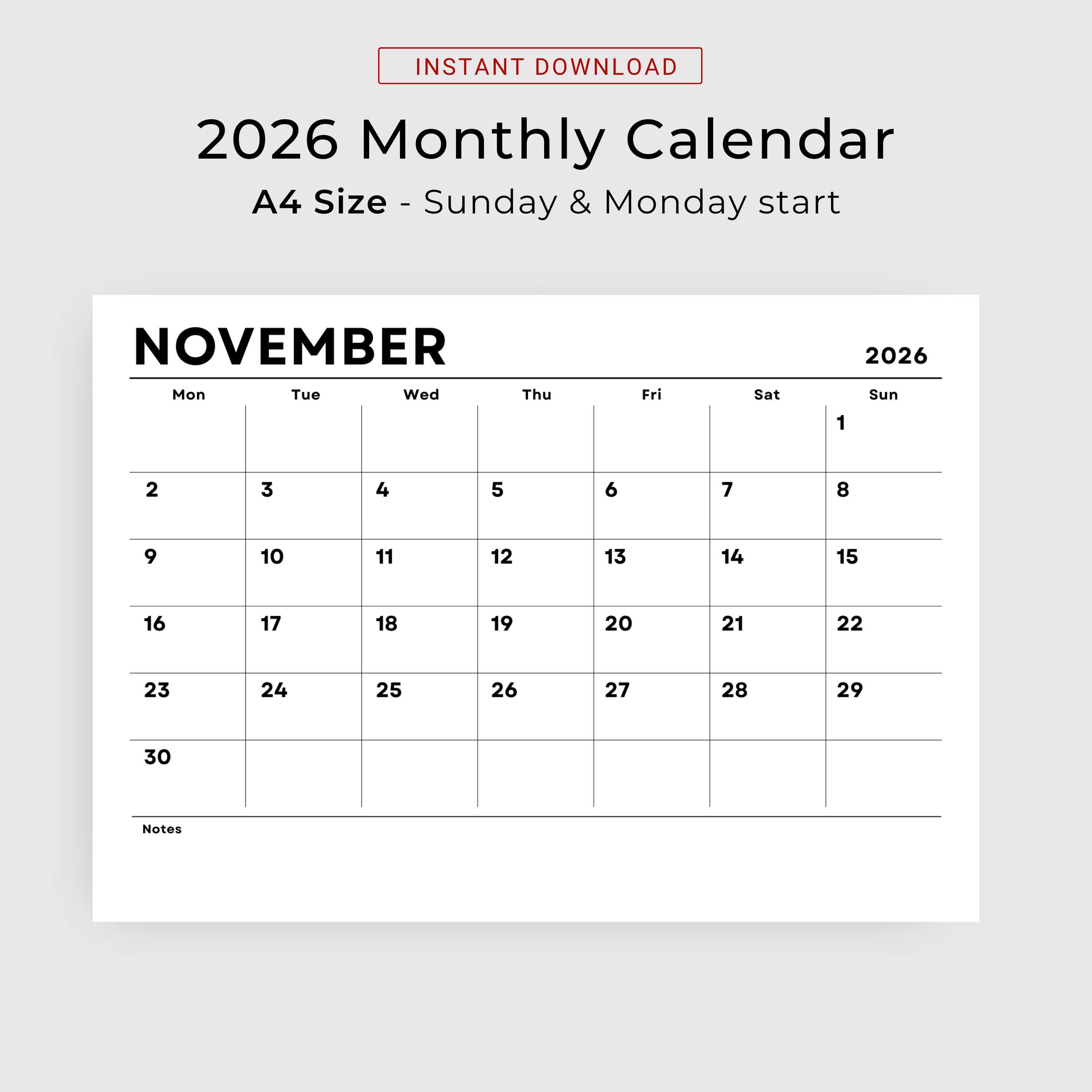 2026 Calendar Big Number 2026 Monthly Planner Easy to Read