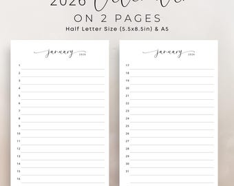 2026 Monthly Planner 2026 Calendar Two Page Calendar Planner Insert 2026 Minimalist Calendar Monthly To Do List A5 Half Letter Size Portrait