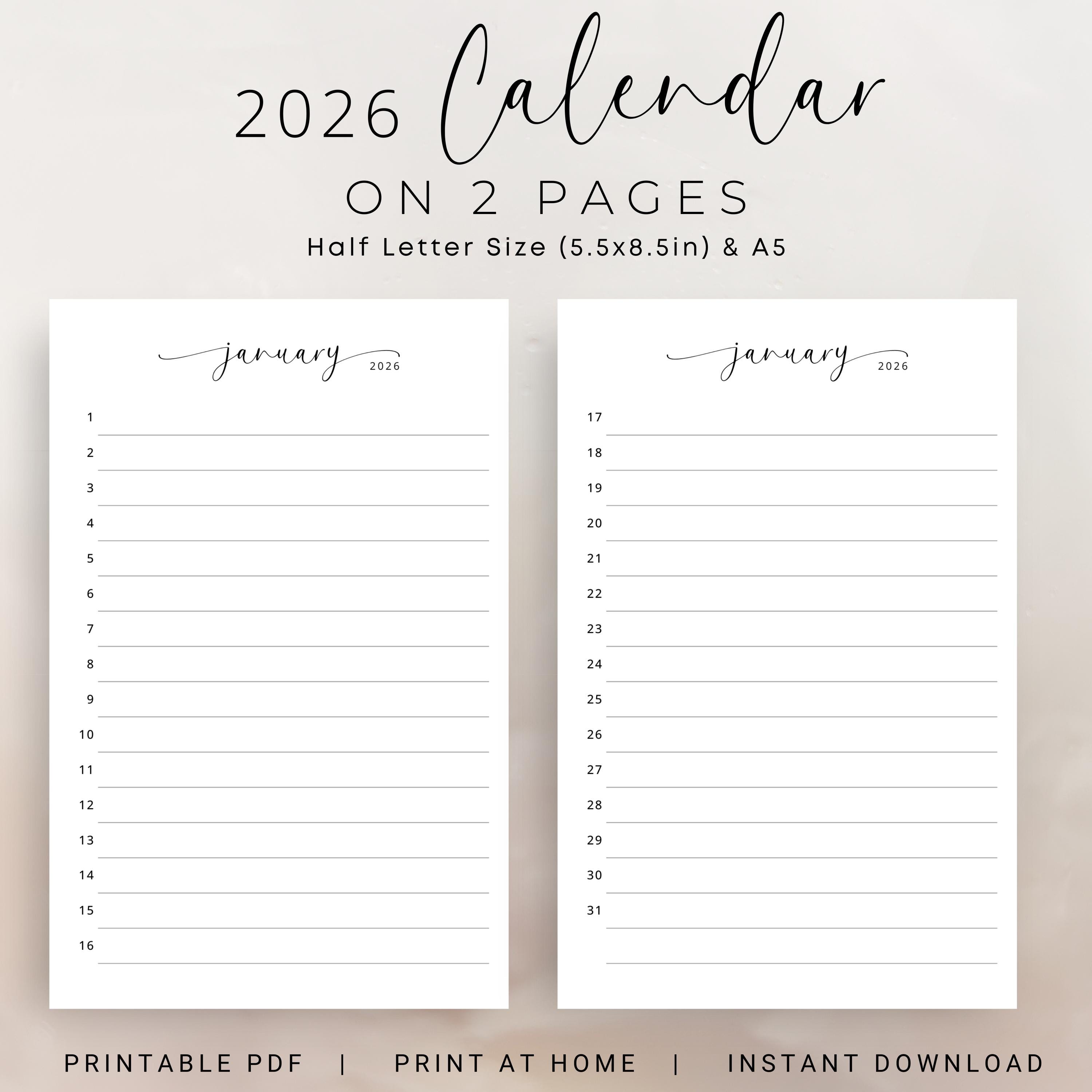 2026 Monthly Planner 2026 Calendar Two Page Calendar Planner Insert ...