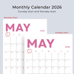 Minimalist 2026 Calendar 2026 Planner Portrait Printable PDF Wall Calendar Vertical Monthly Agenda A4 Letter Size Sunday & Monday Start