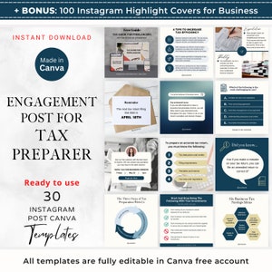 30 Tax Preparer Engagement Post Instagram Canva Templates Accountant CPA Tax Professional Social Media Post Tax Service Tax Consultant IG