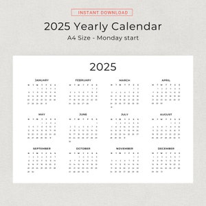 2025 Yearly Calendar 2025 Wall Calendar Printable Calendar Landscape ...