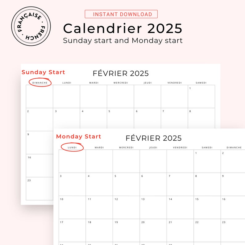 2025 Calendrier Français 2025 French Calendar 2025 Monthly Calendar in