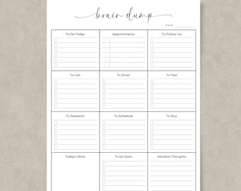 Brain Dump Daily Planner Printable PDF Productivity Planner Minimalist To Do List Organizer A4 Letter Size Elegant