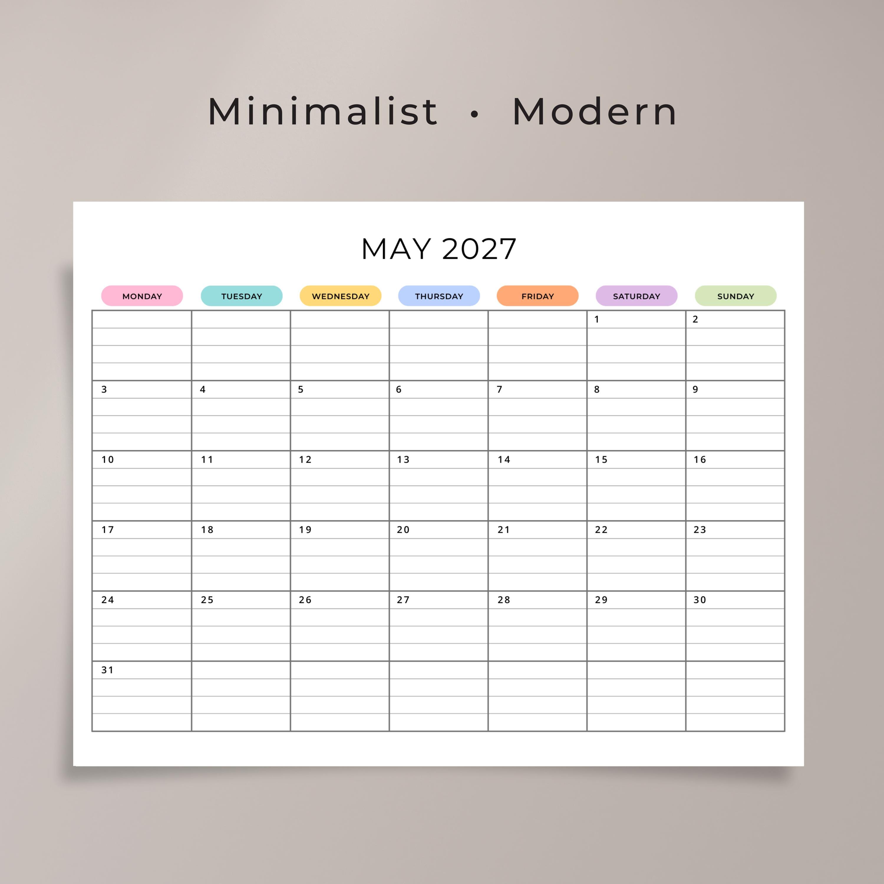 2027 Monthly Calendar With Lines PRINTABLE PDF 2027 Planner Lined