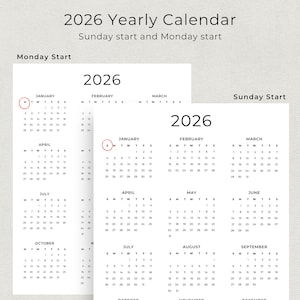 2026 Calendar 2026 Yearly Calendar Printable 2026 Wall Calendar 2026 ...