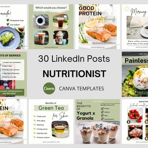 30 Nutritionist LinkedIn Post Canva Templates, Weight Loss, Health and Wellness Coach Social Media, Healthy Diet LinkedIn Canva Template
