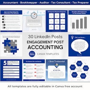 30 LinkedIn Engagement Post for Accounting Post Canva Template Bookkeeping LinkedIn Bookkeeper Accountant CPA Tax Preparer LinkedIn Template