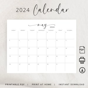 2024 Calendar 2024 Monthly Planner Landscape Elegant Monthly Calendar Sunday & Monday Start 2024 A4 Letter Size Wall Calendar PRINTABLE PDF