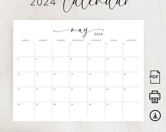 2024 Calendar 2024 Monthly Planner Landscape Elegant Monthly Calendar Sunday & Monday Start 2024 A4 Letter Size Wall Calendar PRINTABLE PDF