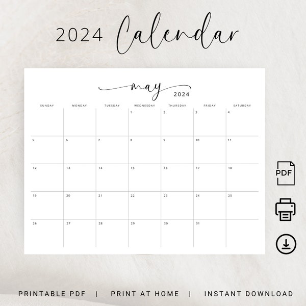 2024 Kalender 2024 Maandelijkse Planner Landschap Elegante Maandkalender Zondag & Maandag Start 2024 A4 Letter-formaat Wandkalender AFDRUKBARE PDF
