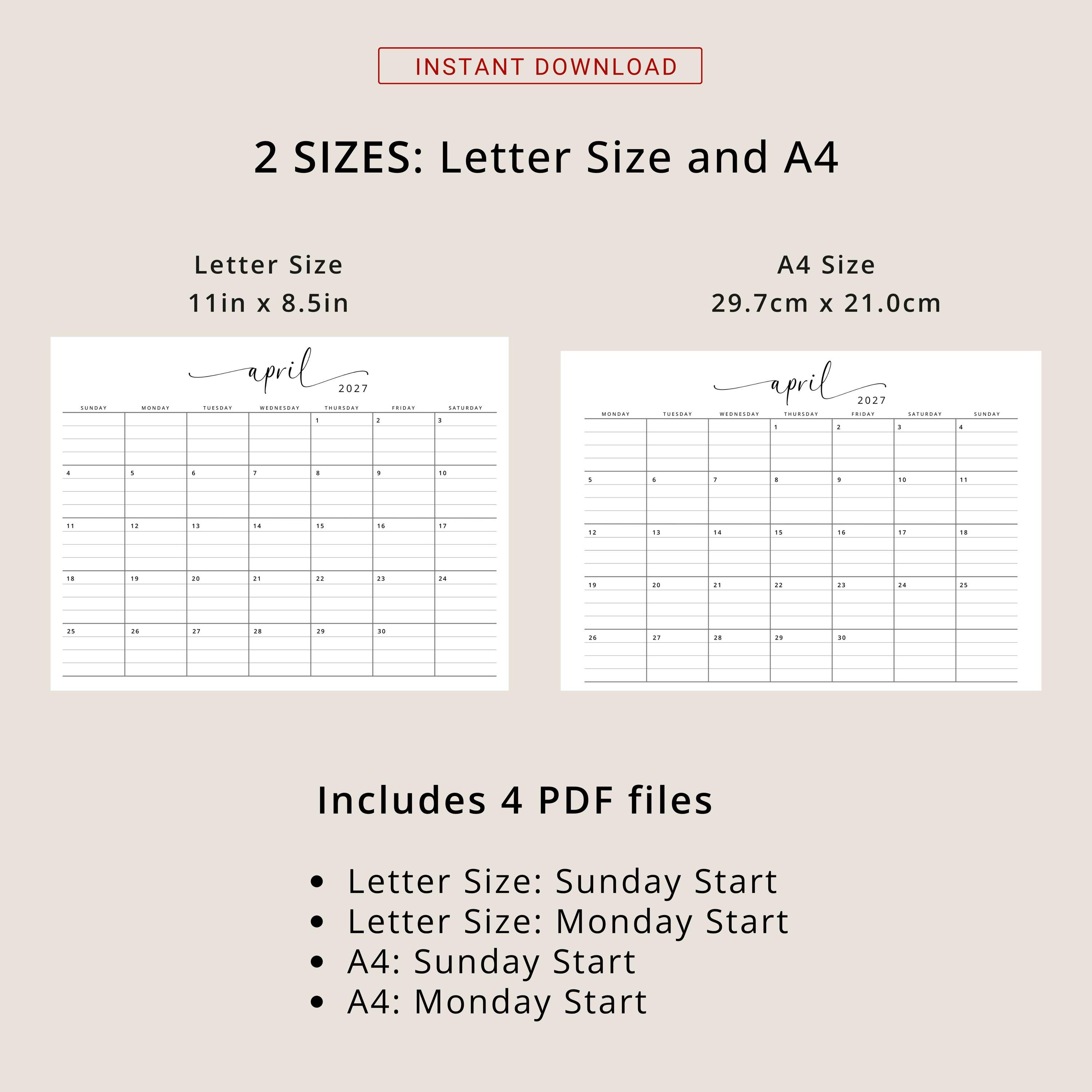 2027 Calendar With Lines 2027 Monthly Planner 2027 Lined Printable