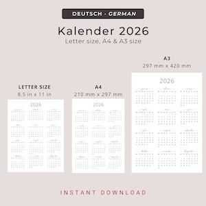 Kalender 2026 Kalender Deutsch Kalender zum ausdrucken 2026 Deutschland in German 2026 Portrait PRINTABLE German Calendar 2026 Vertical PDF