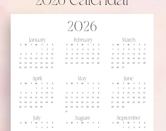 2025 2026 年間カレンダーの概要 印刷可能な PDF | レターサイズ