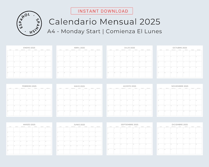 2025 Spanish Calendar 2025 Calendario Español 2025 Etsy